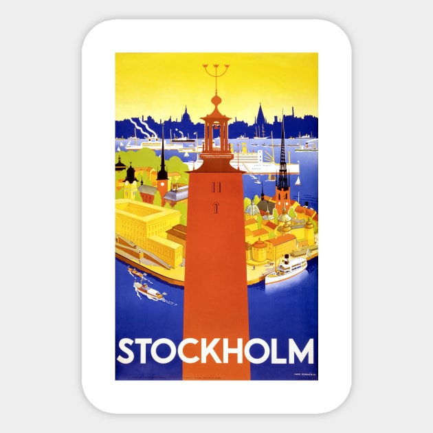 Vintage Travel Poster Stockholm Sweden Sticker by vintagetreasure